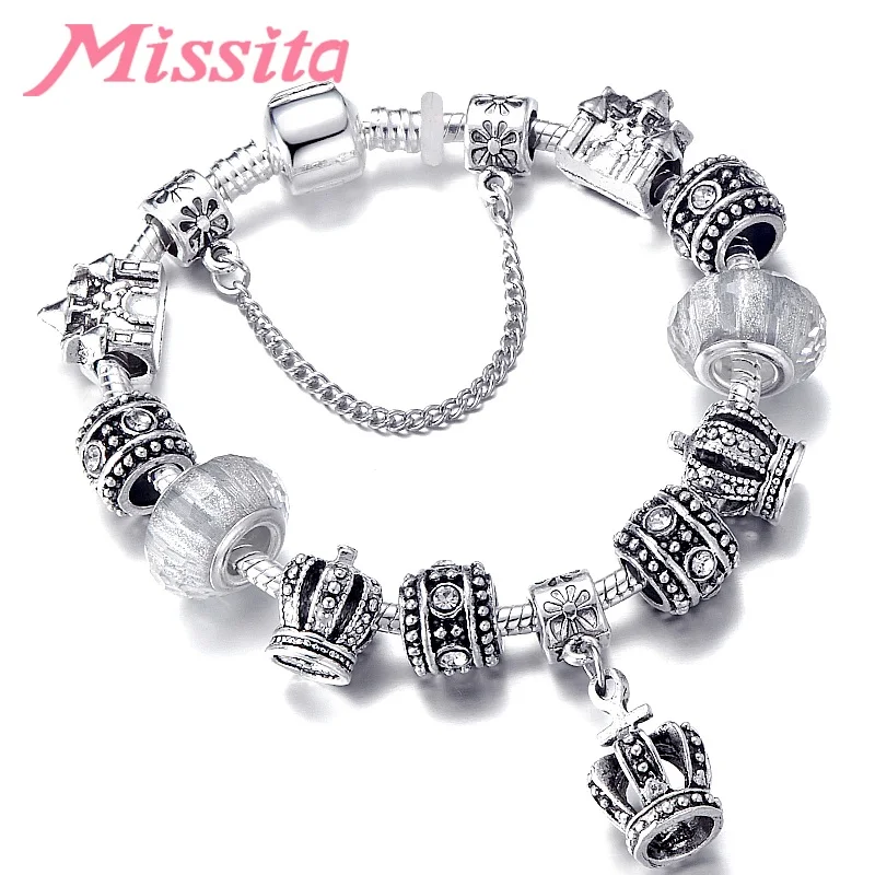 MISSITA Fashion Bracelet for Women Silver Charm Bracelet with Rose Pendant String Decoration Anniversary Gift pulseras mujer - Metal Color: AJ3015