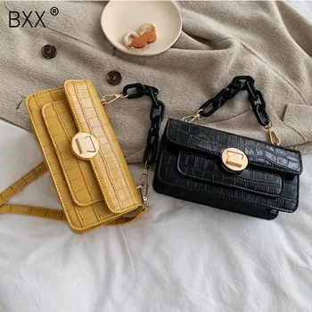 

[BXX] Women's Single Shoulder Crossbody Bag 2020 Brand Designer Crocodile Grain Messenger Bag PU Leather Handbag Package HI136