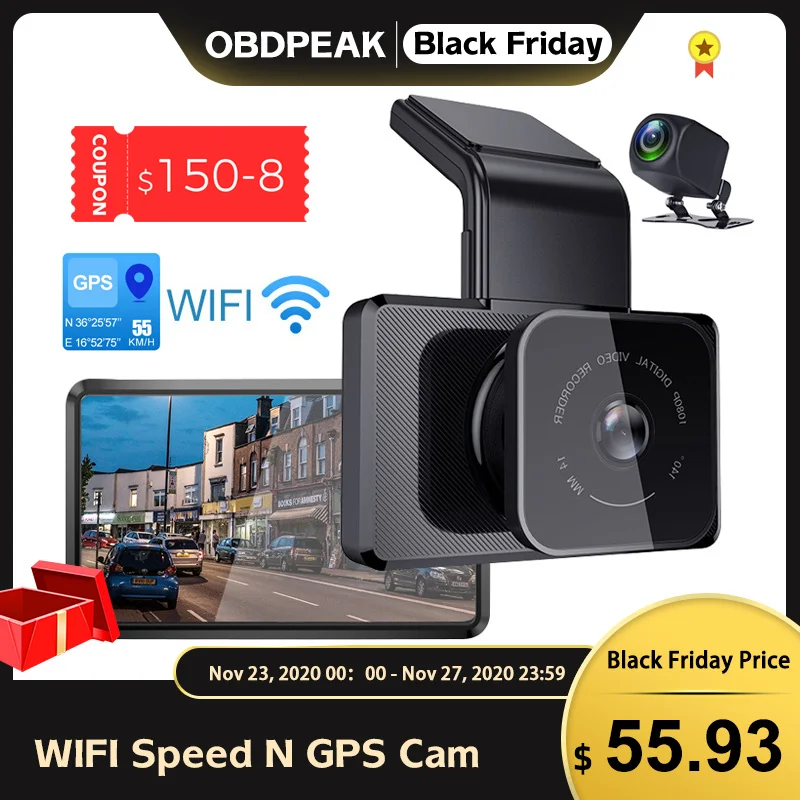Автомобильный видеорегистратор FHD 1080P WIFI GPS камера заднего вида с ночным