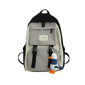 

Cute Cartoon Duck Girls Backpacks for Teenage Panelled Pink Soft Nylon Back Pack Women Patchwork Back Bag College Style Bagpack