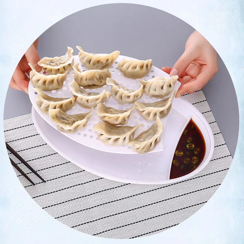 

Round Dumpling Plates Kitchen Dumpling Dishes With Vinegar Dish Double Layer Drain Rack Food Tray Dumpling Cooking Plate