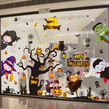 

[SHIJUEHEZI] Halloween Window Sticker Bats Pumpkin Zombie Tree Wall Decals for Living Room Festival Glass Decoration