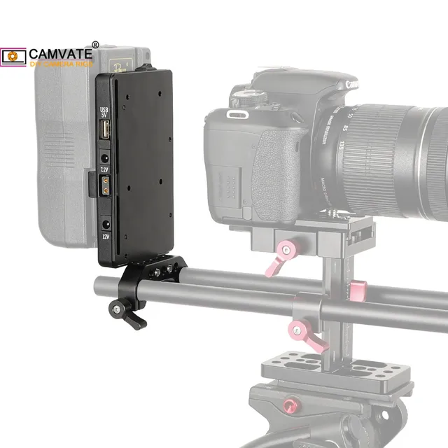 CAMVATE V-Lock Quick Release Mounting Plate /Power Supply Splitter With Standard 15mm Rod Clamp For DSLR Camera Battery Mounting