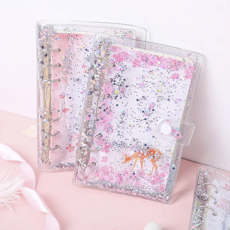 

A6 Pvc Transparent Glitter Liquid Cute Paper Notebook Paper Notepad To Do List Planner Diary Notebook for School Student Supply