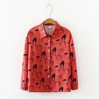 

Streetwear Fashion Character Printed Blouses Women Graffiti Blouse Ladies Turn Down Collar Loose Long Sleeve Shirt Blusas