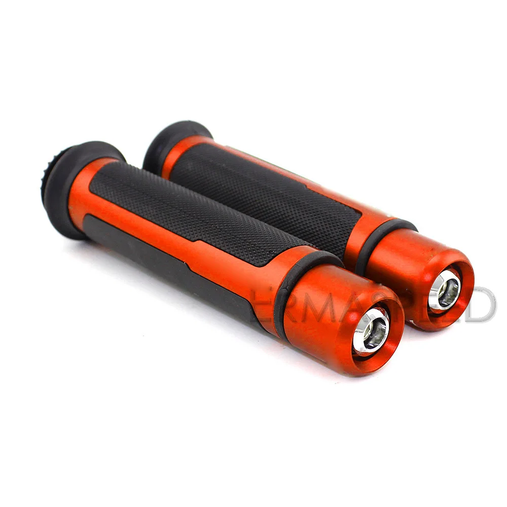 7/8 ''мотоциклетные резиновые ручки для руля с ЧПУ алюминиевые наконечники руля универсальные подходят для HONDA KAWASAKI YAMAHA KTM DUCATI - Цвет: Orange