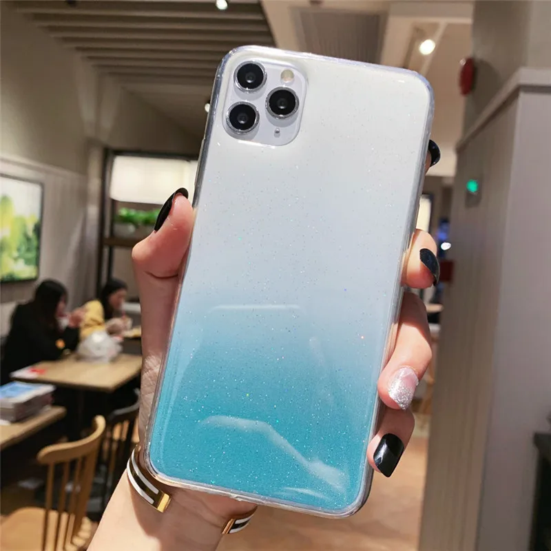 USLION Блестящий Прозрачный чехол для телефона для iPhone 11 Pro Max X XR Xs Max блестящий порошок Мягкий силиконовый чехол для iPhone 6 6s 7 8 Plus - Цвет: Blue 2