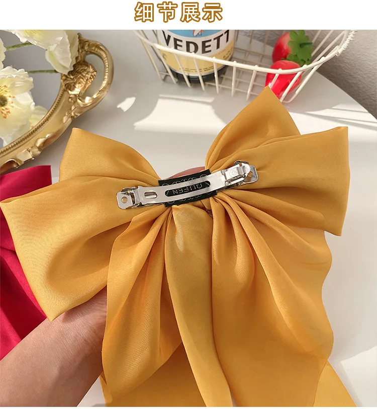 Fashion Blue Large Bow Hairpin Women Satin Chiffon Big