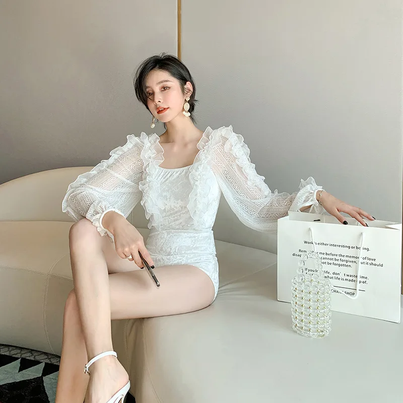 

One Piece Swimsuit Swimwear Women 2019 Beach Womens May Female Ins Swimsuits Fairies Hot Long Sleeve New Trends Solid Spandex