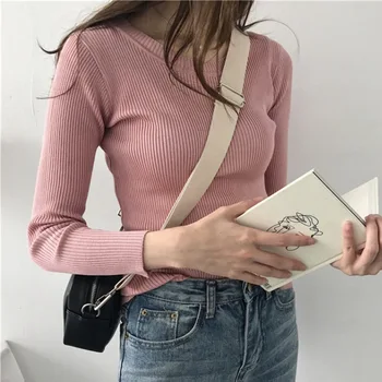 

Sweater Women Pullover Jumper Tops Slim O-Neck Warm Knitted Sweater Fashion Women Clothes Female W1