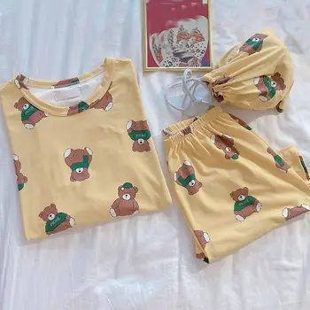 

Thin Print Pajamas Short Sleeve Sleepwear Women Milk Silk Pajamas Set Spring Summer Cute Casual Homewear Female Pyjamas