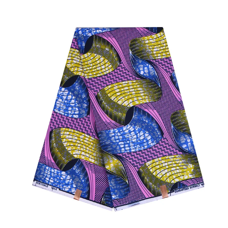 

2019 Dutch Wax 100% Polyester African Yellow Purple & Blue Print Real Dutch Wax Fabric