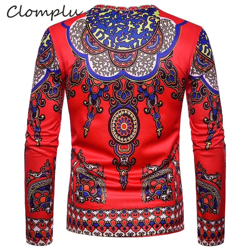 Clomplu Dashiki модные футболки с 3D принтом африканская одежда мужская футболка Дашики футболка с круглым вырезом и длинными рукавами африканская мужская одежда