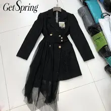 Getвесна, Женский блейзер, двубортный, длинный рукав, женский, черный, Блейзер, пальто, сетка, соединенный, женский, тонкий, пиджак, осень, зима