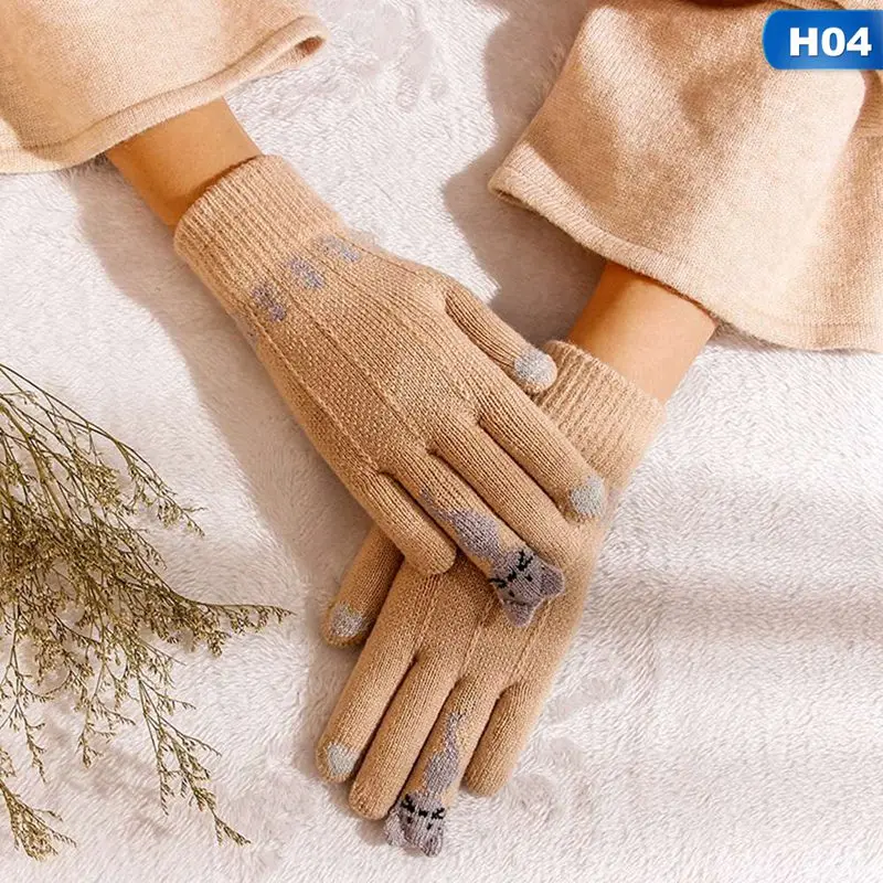 Winter Warm Cartoon Touchable Screen Gloves for Women GilrlsFull Finger Knitted warm Mittens