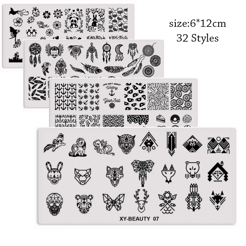 1 Pcs Mixed Design Line Animals Stainless Steel Nail Stamping Plates Rectangular Image Template DIY Manicure Stencils Tools