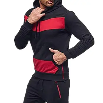 

Casual Hoodies Sweatshirt Men Autumn Winter Hit Color Block Drawstring Sport Fitness Hoodie Pullover Sweatshirt Top