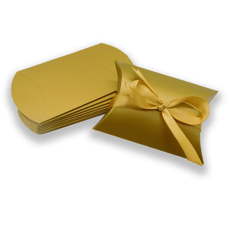 Gold 12 шт Золотой Серебряный крафт-бумага подарочная коробка конфет подушка для сумки форма Свадебная вечеринка свадебные Рождественские сувениры и подарки сумочки для подарков для гостей вечеринки - Цвет: Gold