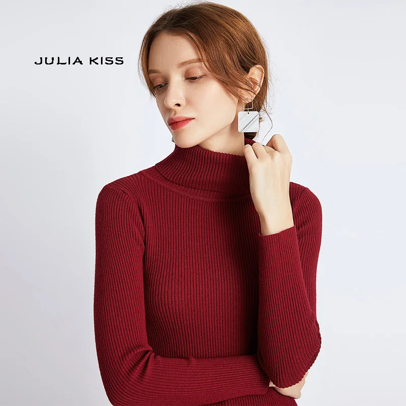 

Women Roll Neck Jumper In Fine Knit Rib Basic Ribbed Knit Top