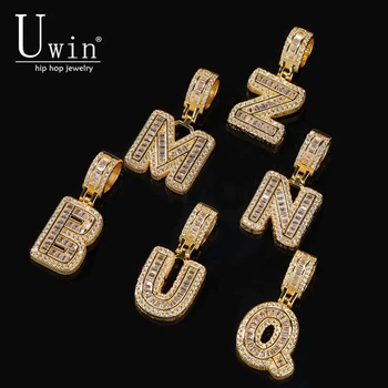 

Uwin Cutsom Baguette Letters Small Name Necklaces&Pendant Cubic Zirconia Full Iced Out For Men HipHop Jewelry Gift
