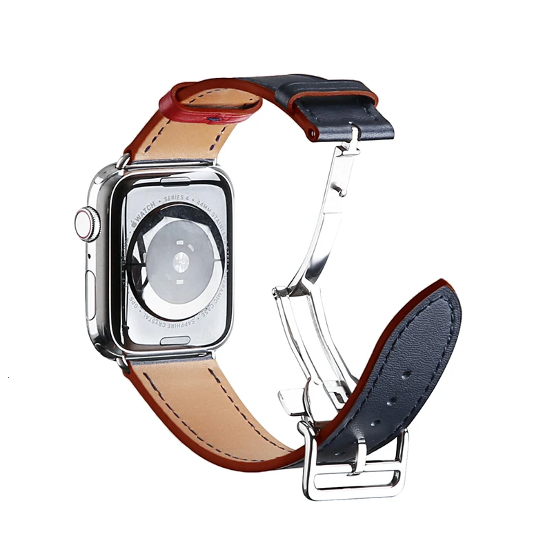 Ремешок из коровьей кожи для Apple Watch band 44 мм iwatch Series 5 4 3 2 1 роскошный стальной