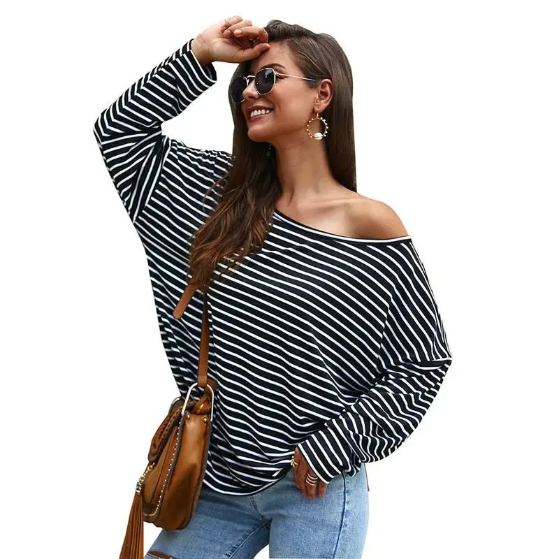 2019 Autumn Striped Sweater Ladies Knitted Women Sexy Off Shoulder Female Fat Loose Pullover for | Женская одежда