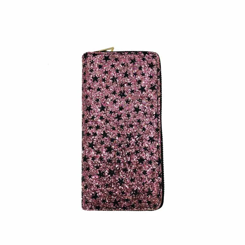 KANDRA Pave Star Блестящие Блестки кошельки Длинные женские pu кожаный кошелек на молнии телефон сумка Рождественские кошельки Держатель для карт