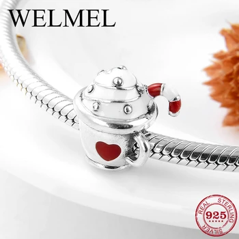 

Real 925 Sterling Silver Charms Round Candy cane Cake Red Enamel Bead DIY Fit Original European Charm Bracelet Jewelry making