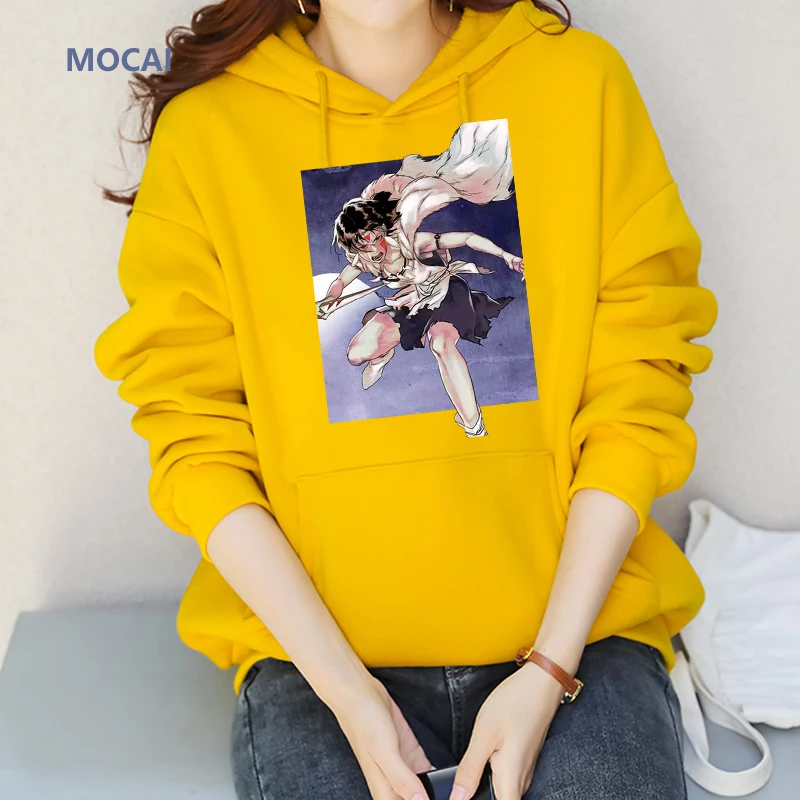 Women's winter fashion printed hoodie Harajuku Japanese anime Princess Mononoke Hayao Miyazaki graphic couple loose sweatshirts