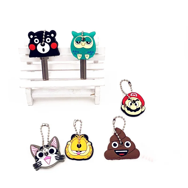 

40Pcs Chi's Cat Owl Mario Cartoon Key Holder Silicone Cute Key Cover Cap Gift For Women Children Keychains Bags Pendants
