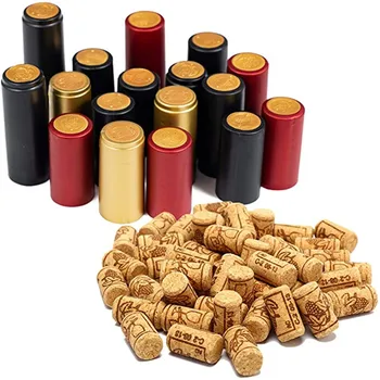 100 Pcs Natural Wine Bottle Corks and Seals Heat Shrink Capsules with Tear Tab for Straight Mouth Wine Bottles Cap