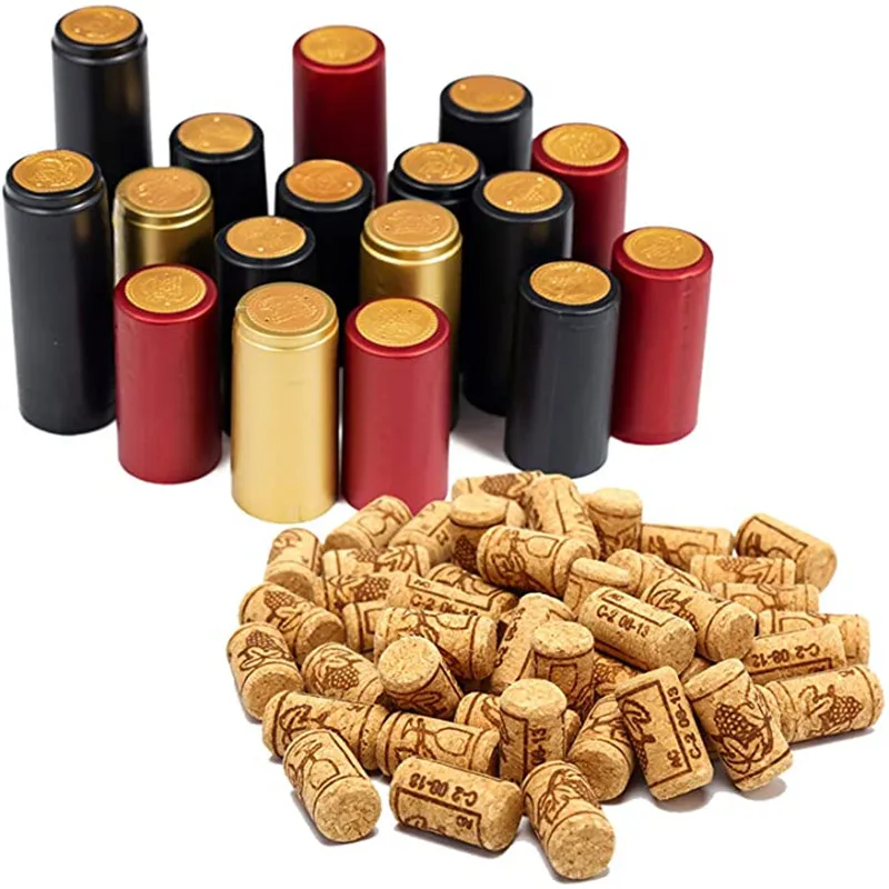 100PcsNaturalWineBottleCorksandSealsHeatShrinkCapsuleswith