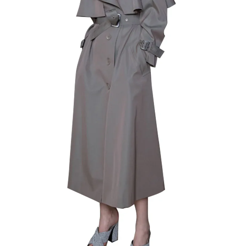 GetSpring Women Trench Coat Long Sleeve Single Breasted Women Windbreaker Lace Up High Waist Women Coats X-Long Overcoat Autumn