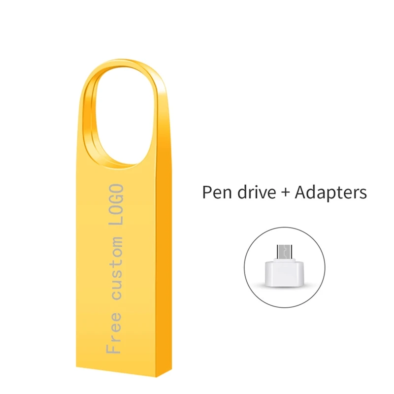 Водонепроницаемый Подарочный USB флеш-накопитель, 128 ГБ, металлическая ручка, 64 ГБ, 32 ГБ, серебристый флэш-диск, 16 ГБ, флешка, 8 ГБ, 4 Гб, бесплатный логотип на заказ - Цвет: Gold