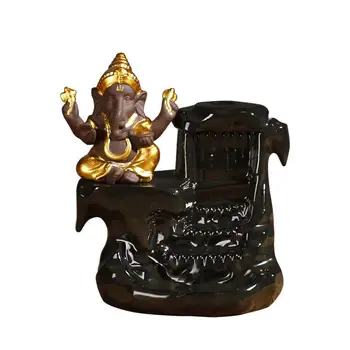 

Ganesha Smoke Waterfall Stick Incense Holder Ceramic Backflow Incense Burner Decorative Buddha Aromatherapy Furnace +10pcs Cones