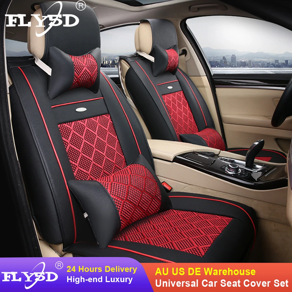 Car Seat Covers,Ice Silk Universal Car Seat Covers,Black Leather