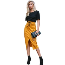 Женская винтажная юбка с высокой талией, сексуальная бандажная уличная одежда, осенняя зимняя модная юбка до середины икры, Повседневная Эластичная юбка с поясом