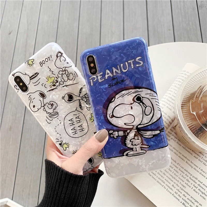 

Cartoon dog pattern shell pattern phone case for iPhone X XR XS Max cute shiny phone case for iPhone 8 7 6 6s Plus