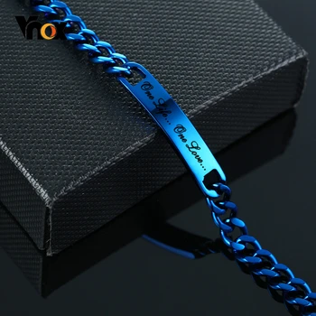 

Vnox Customize Stainless Steel ID Bracelet for Men Stylish Blue Color Link Chain Bracelet Casual Gents Name Jewelry Gift