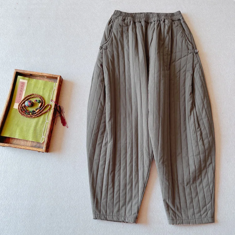Harem Pants Cotton Padded Winter Warm Ladies Trousers 2021 Solid Color Turnip Pockets Casual Fashion Women Thick | Женская одежда