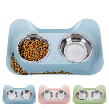 

PP Double Pet Cat Bowl Non-slip Puppy Cat Food Dispenser With Stainless Steel Bowl Dog Cat Water Drinking Feeder Pet Accessories