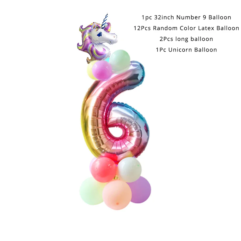 WEIGAO/украшение в виде единорога, украшения для дня рождения, Детские вечерние украшения в виде единорога, принадлежности для вечеринки в честь Дня Рождения, для девочек - Цвет: number ballon set-6