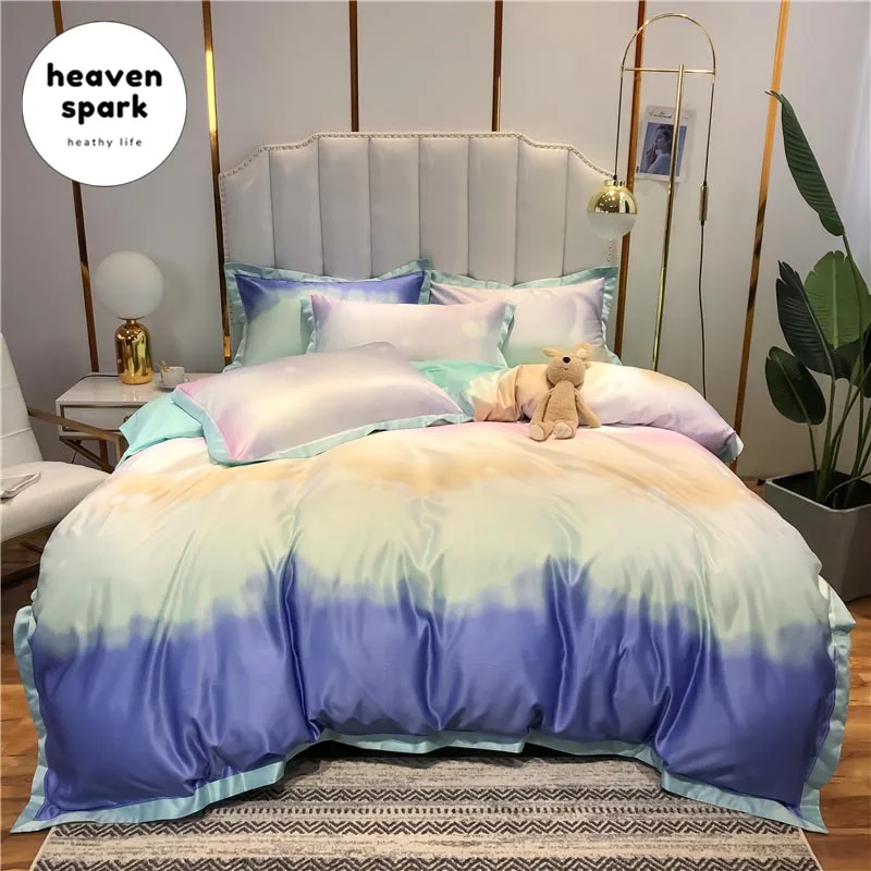 

Luxury 3 Colors Bedclothes Egyptian Cotton Silk Rainbow Bedding Set Duvet Cover Quilt Bed Sheets and Pillowcases Sabanas 220x240