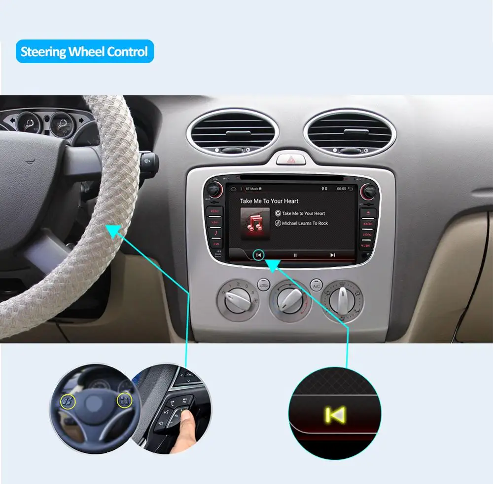 Tanie Radio samochodowe 2 din Android 9.0 samochodowy odtwarzacz dvd odtwarzacz kasetowy dla forda focus 2 magnetofon gps nawigacja wifi kierownica 4G RAM