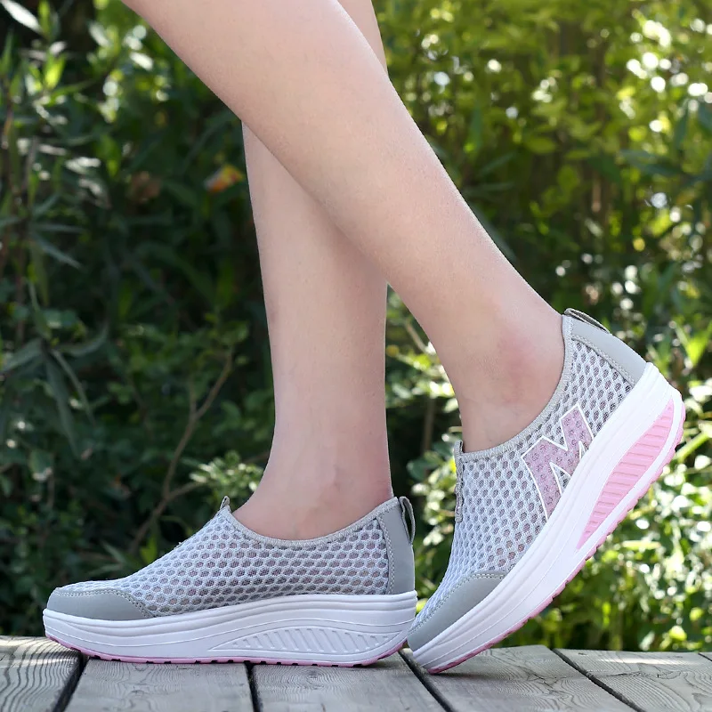 

2019 Spring And Summer New Style Rocking Shoes Breathable WOMEN'S Shoes Casual Sports Platform Shoes Slanted Heel Shoes Mesh Sho
