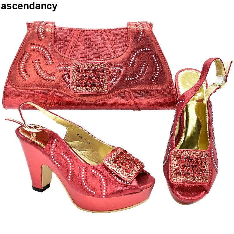 

Latest Italian Shoes with Matching Bags Shoe Decorated with Rhinestone Bag and Shoe Set Nigeria Party Party Italian Shoe Bag Set