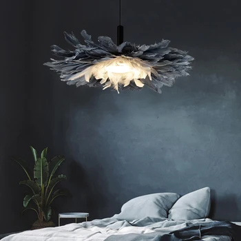 

European Elegant Luxurious LED Feather Pendant Lights Popular Creative Home Villa Living Room Bedroom Art Hanging Lamp