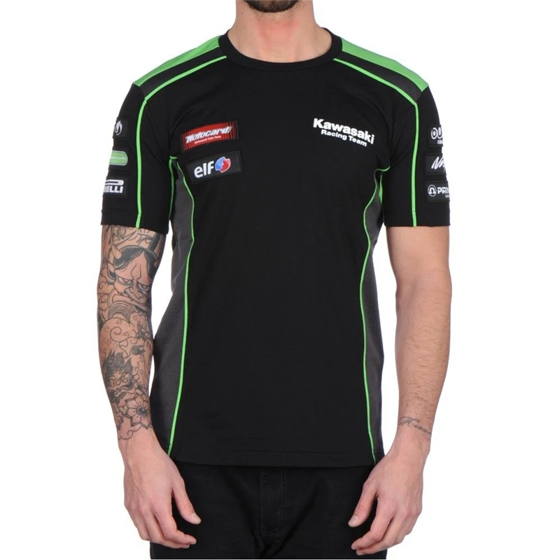 MOTO GP для Kawasaki Motocard командная гонка футболка черный/зеленый мотоцикл хлопковая Футболка Размер s-xxl