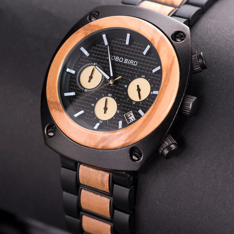 Montre homme BOBO BIRD Зебра деревянные часы мужские Хронограф Дата показать кварцевые наручные часы мужские секундомер V-T08 в подарочной коробке