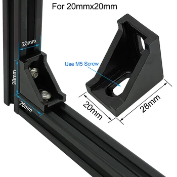 

10pcs 25pcs 2020 Black Slot 6mm Corner Angle L Brackets Fasten connector Aluminum Profile Accessories